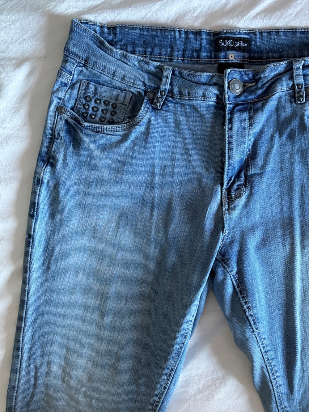 3/$60 Suko Jeans Skinny Studded Jeans in Light Blue - Women's Slim Fit